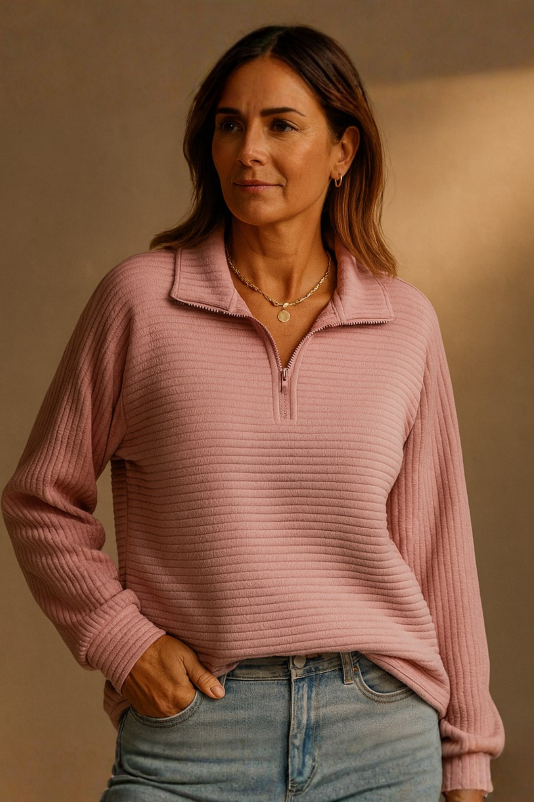 Suéter de un solo color con escote en V